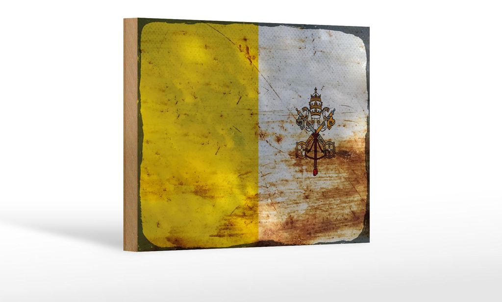 Holzschild Flagge Vatikanstadt 18x12 cm Vatican City Rost Dekoration