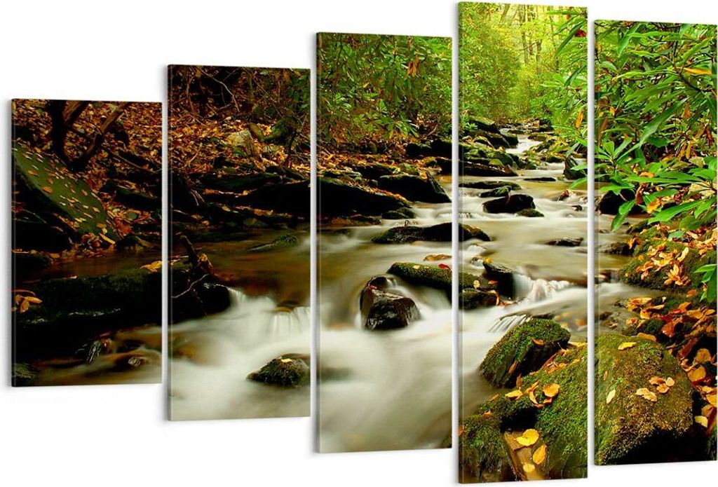 Bild auf Leinwand - Leinwandbild - Bäume Strom Felsen - 150x100cm - Wand Bild - Wanddeko - Leinwanddruck - Bilder - Kunstdruck - Wanddekoration - ...