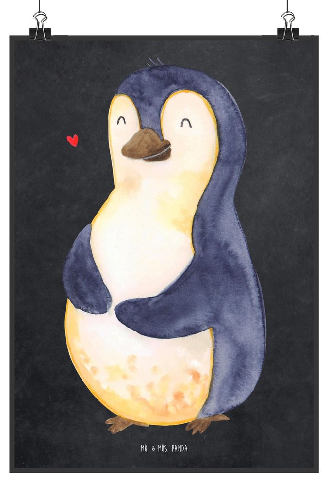 Mr. & Mrs. Panda Bild Pinguin Diät DIN A4 - Kreidetafel - Geschenk, Plakat, drucke, wanddeko, Pinguine, Wandbild, Bierbauch, Deko, Foodbaby, Abnehmen