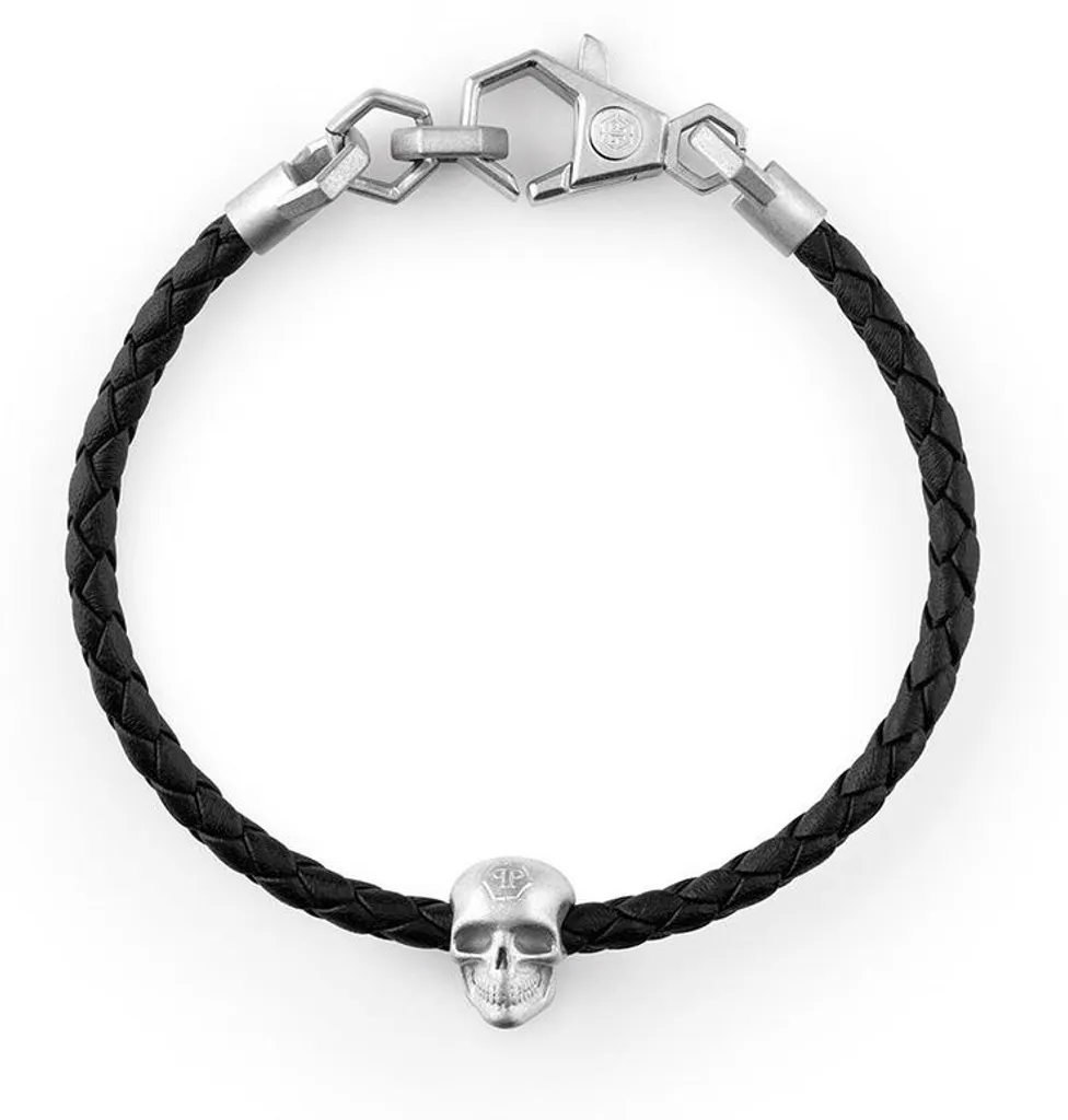 Bracelet Philipp Plein Homme Cuir Tressé et Acier Inoxydable Gravé