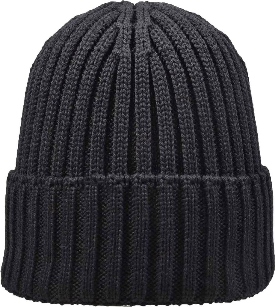 tomBrook Uni Strickmütze mit Umschlag aus 100% Schurwolle - Wintermütze Strick für Sie und Ihn in Schwarz