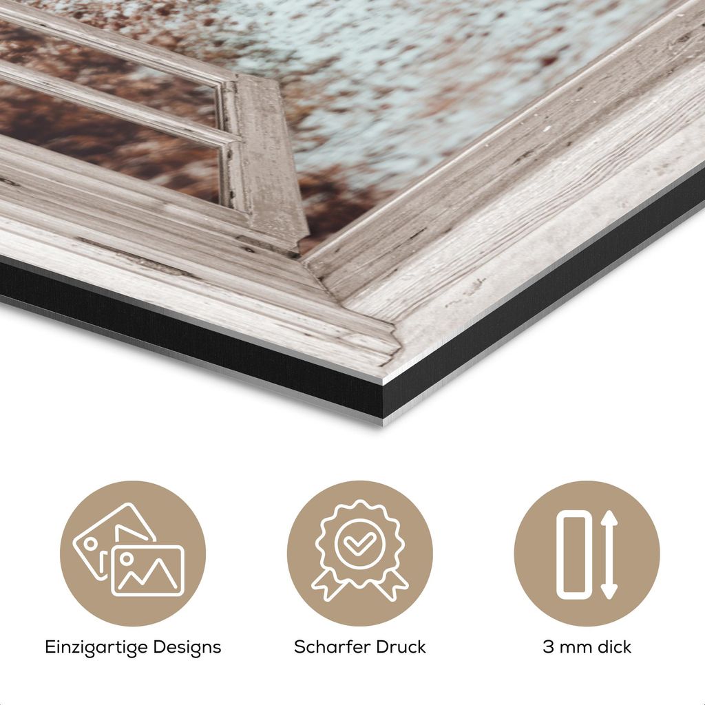 MuchoWow Wanddekoration Metall Metallbild Wandkunst 100x150 cm Wald - Winter - Bäume - Natur - Weg - Aussicht - Weiß MuchoWow Aluminium Gemälde ...