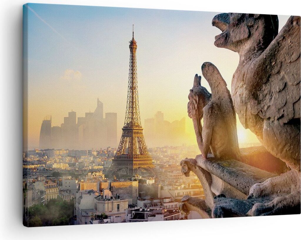 Bild auf Leinwand - Leinwandbild - Einteilig - Wasserspeier Turm Eiffel - 70x50cm - Wand Bild - Wanddeko - Wandbilder - Leinwanddruck - Bilder - Wa...