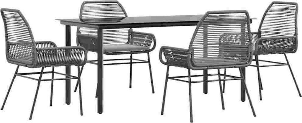 5-tlg. Garten-Essgruppe mit Kissen Grau Poly Rattan Glas