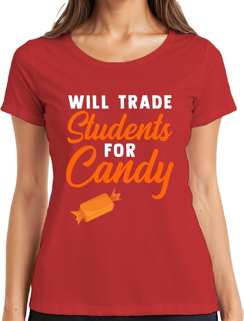 Will Trade Students For Candy Halloween Lustig Schule Eltern Damen T-Shirt, Rot, L