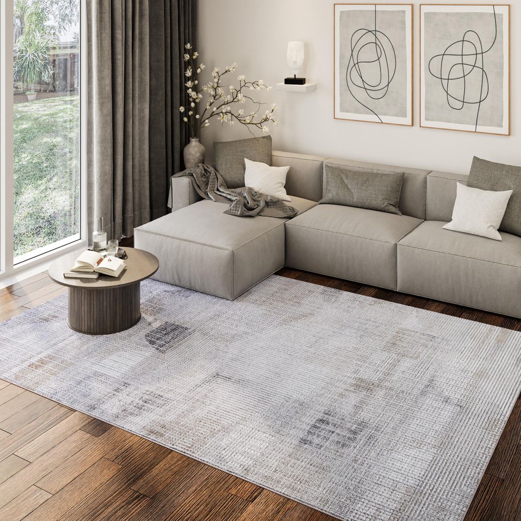 Tapiso Teppich COMO Modern Abstrakt Kurzflor Grau Beige Creme 140 x 200 cm