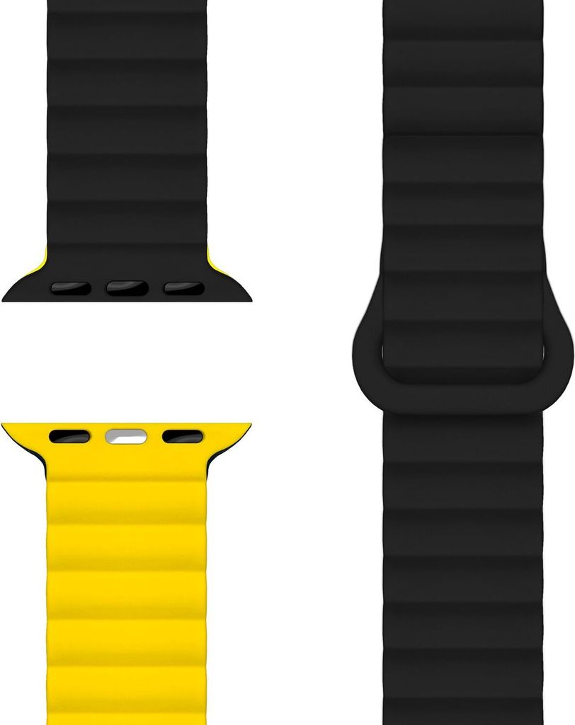 Core Armband für Apple Watch Ultra/SE/10/9/8/7/6/5/4/3/2/1, Atmungsaktives Silikon Magnet Sportarmband, 42/44/45/46/49mm - Nachtschwarz Gelb