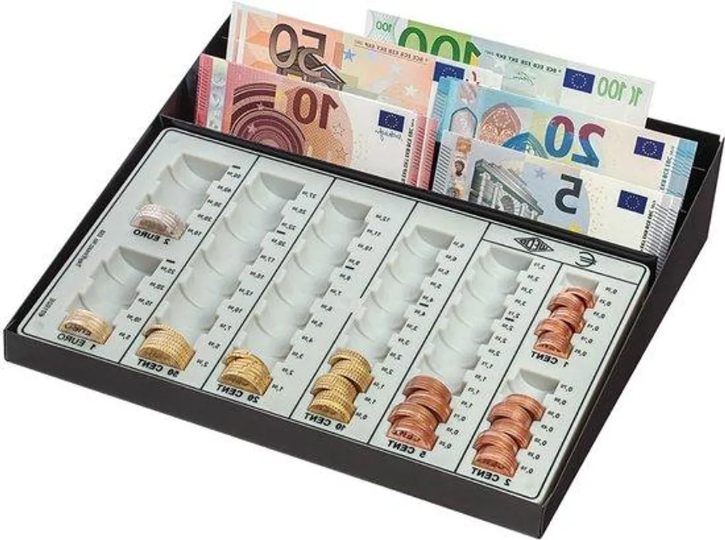 Caisse à monnaie robuste en métal et polystyrène à 3 bacs de rangement