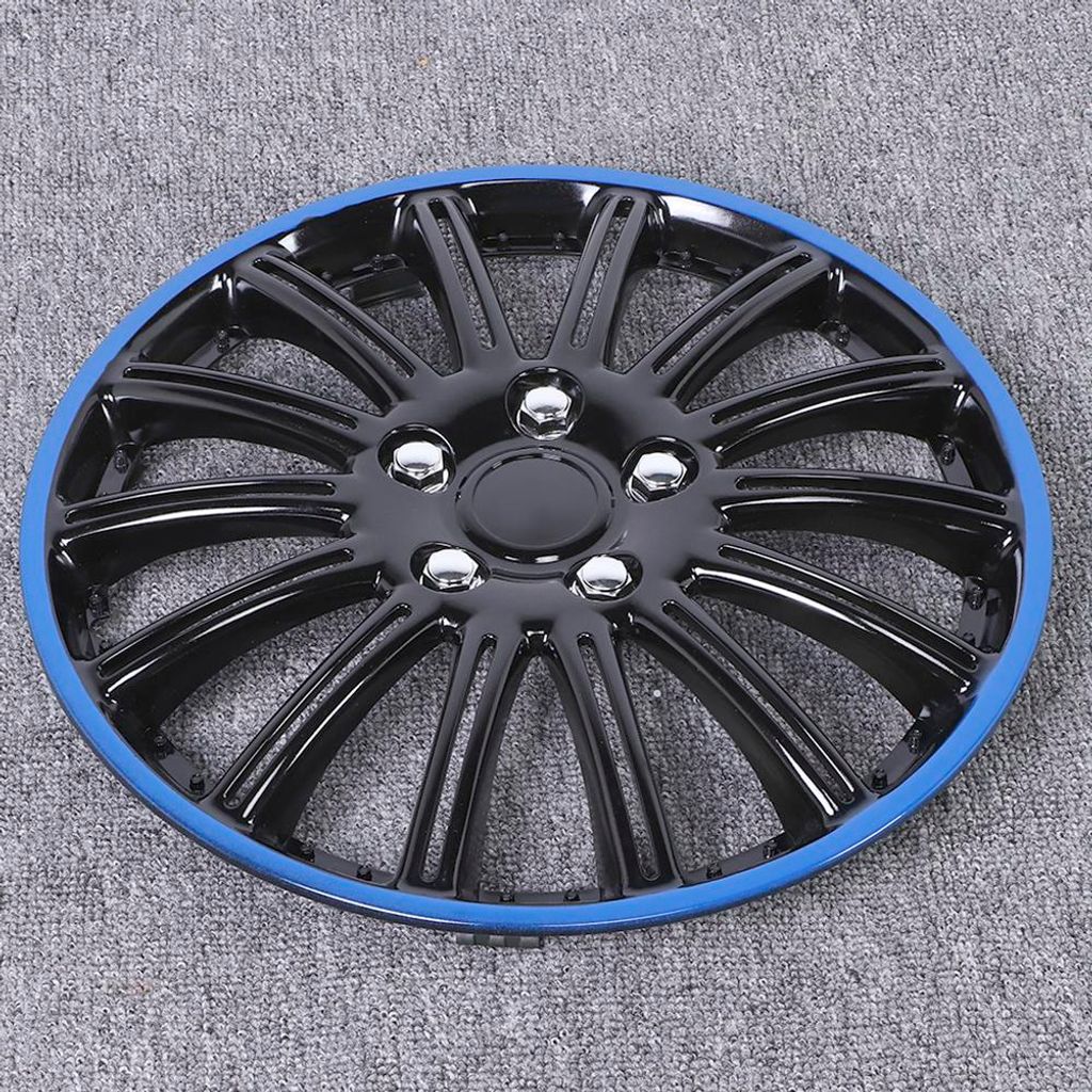 4 Stück 15-Zoll-Radnabenkappen zum Aufstecken, Schwarz, Blau, passend für R15-Reifen, Stahlfelgen