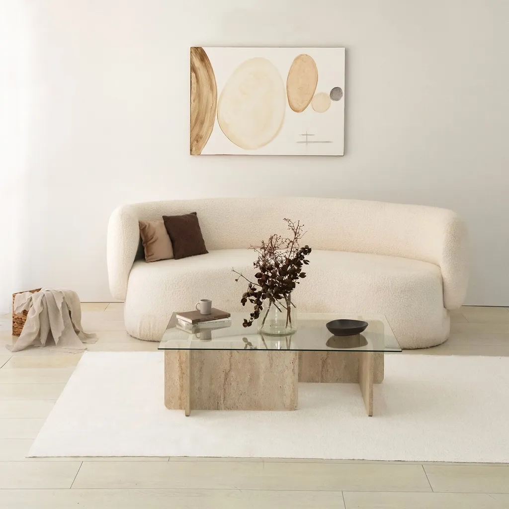 Table basse Skye Decor Escape en travertin et verre trempé 105x65 cm