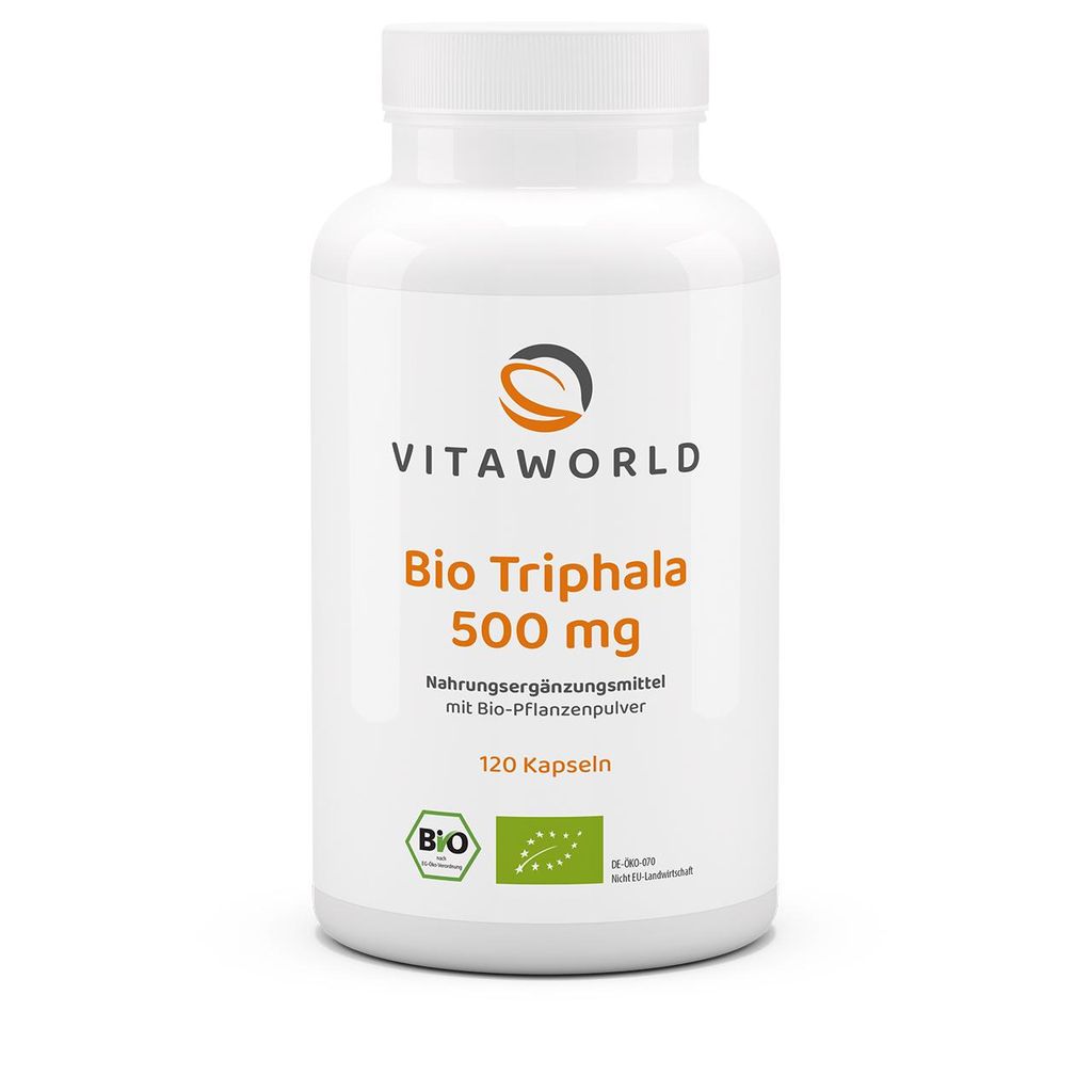 Vitaworld Triphala 500 mg | 120 Kapseln | traditionelle Kräutermischung aus Amalaki, Bibhitaki und Haritaki | vegan