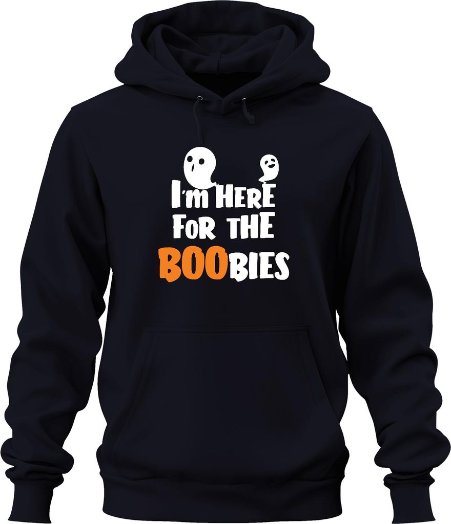 I'm Here For The Boobies Halloween Geist Lustig y Party Kostüm Uni Hoodie Kapuzenpullover, Navy, S