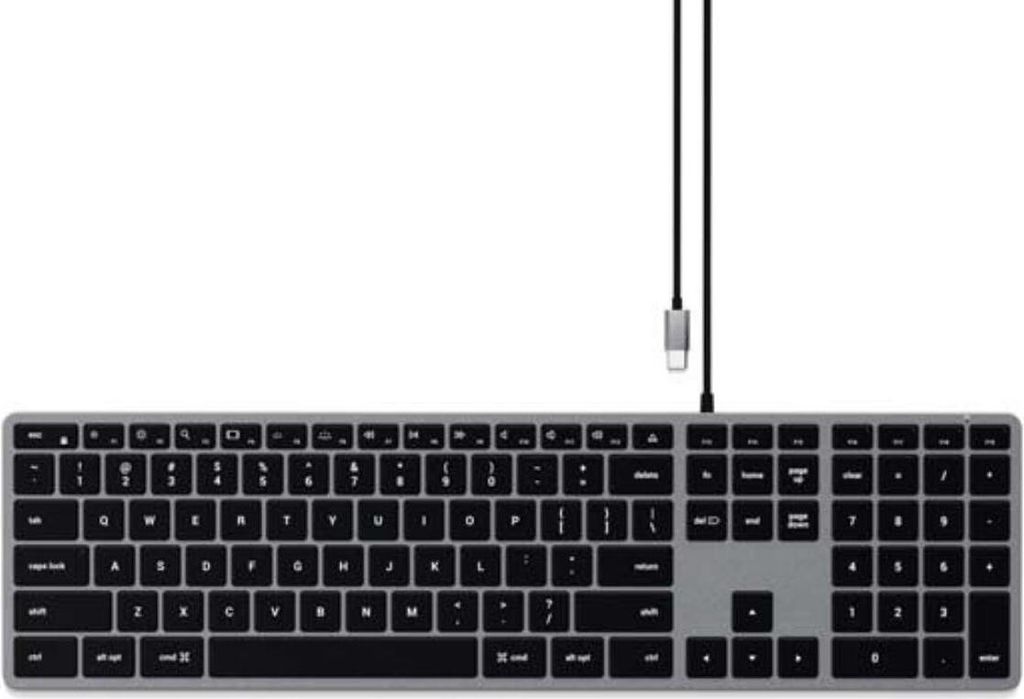 Satechi Slim W3 mit Kabel Tastatur Erweitertes Layout mit numerischem Tastenfeld Praktische Shortcut-Tasten fr Mac und iOS Einstellbare beleuchtete...