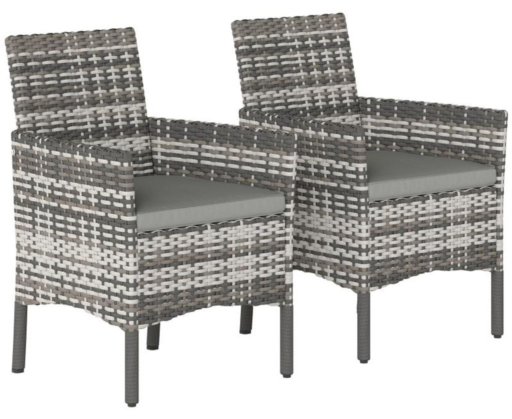 2er Set Gartenstuhl Polyrattan mit abnehmbaren Kissen & Stahlrahmen