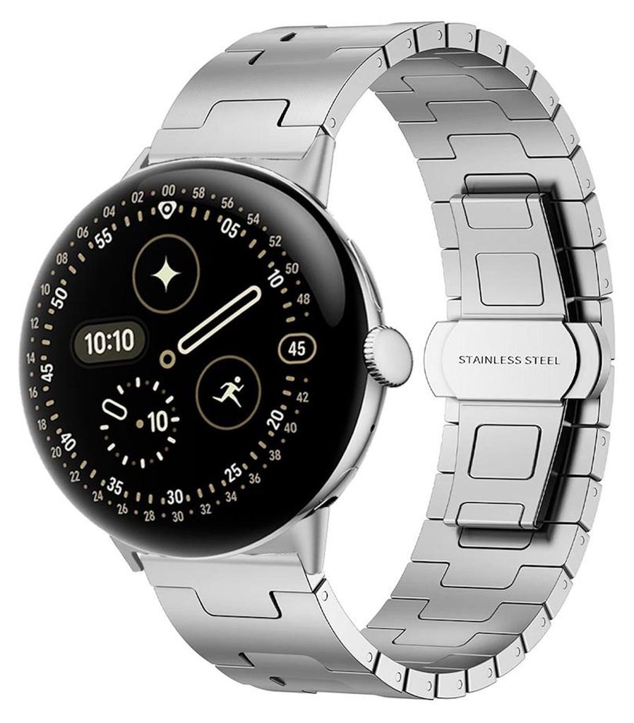Edelstahl Smartwatch Armband für Google Pixel Watch 4 / 3 45mm Butterfly Silber