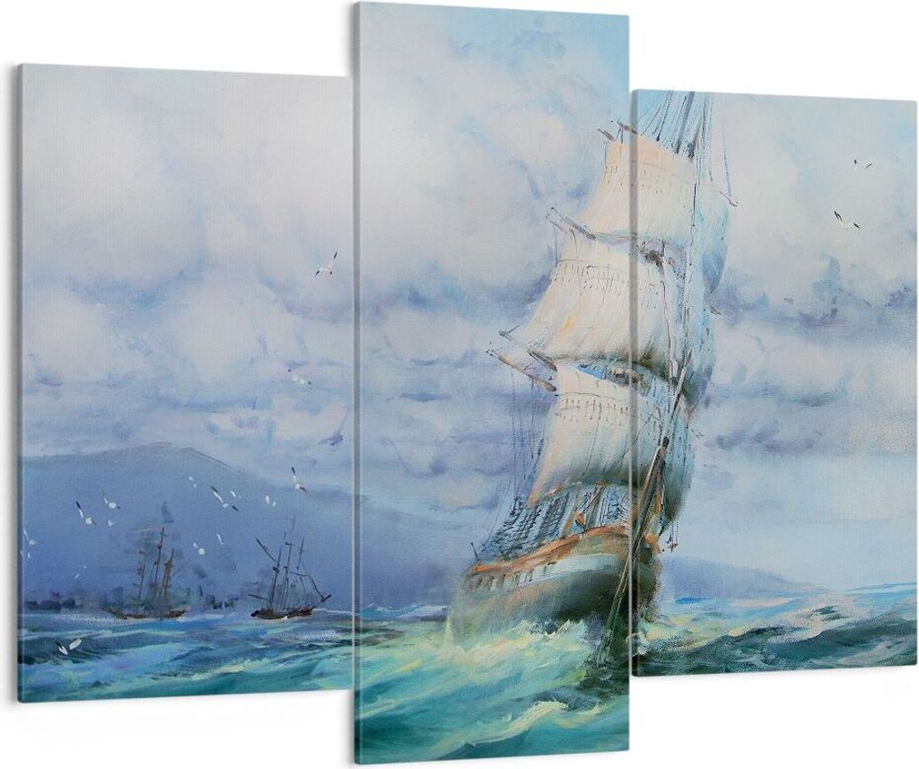 Bild auf Leinwand - Leinwandbild - Meer Segelschiff - 130x100cm - Wand Bild - Wanddeko - Leinwanddruck - Bilder - Kunstdruck - Wanddekoration - Lei...