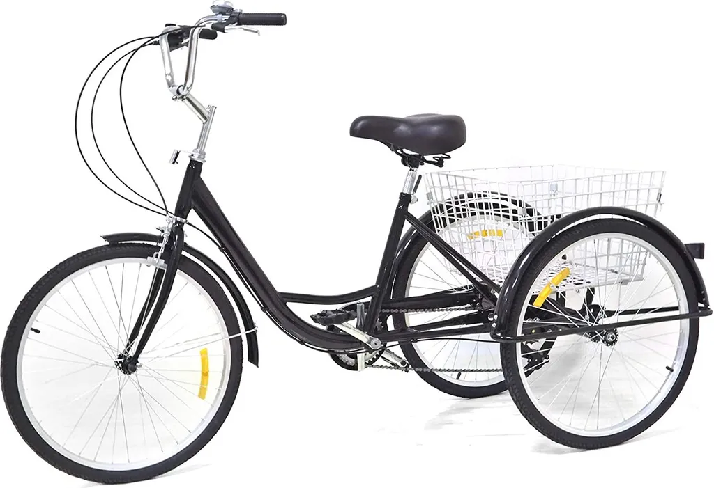 Tricycle stable pour seniors 24 pouces noir à 8 vitesses contre la chute