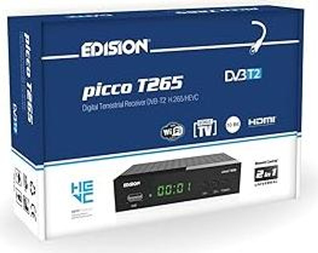 EDISION Picco T265 Full HD H.265 HEVC terrestrischer FTA Receiver T2, (1x DVB-T2, USB, HDMI, SCART, S/PDIF, IR Auge, USB Support, 2in1 Fernbedienun...