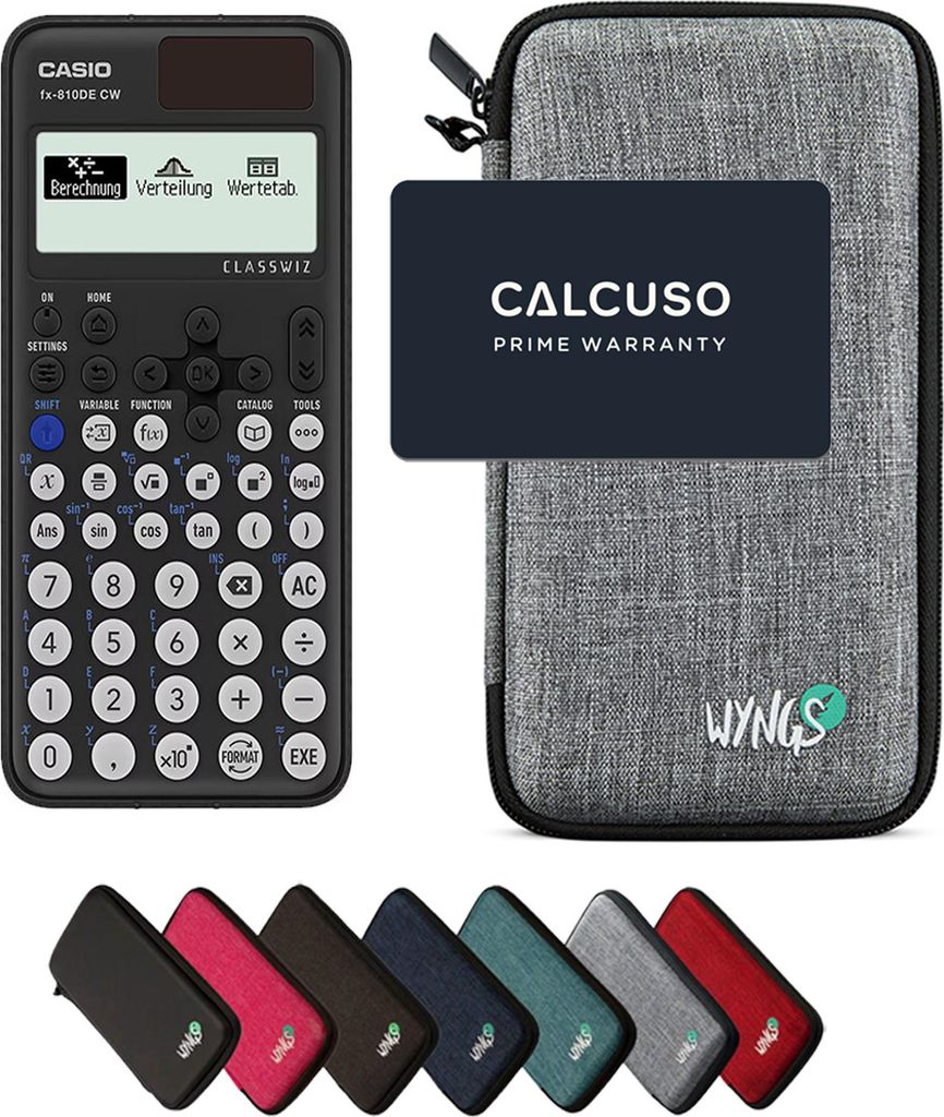 Casio fx-810DE CW ClassWiz inkl. WYNGS Schutztasche Hellgrau - Wissenschaftlicher Taschenrechner - Basic Set
