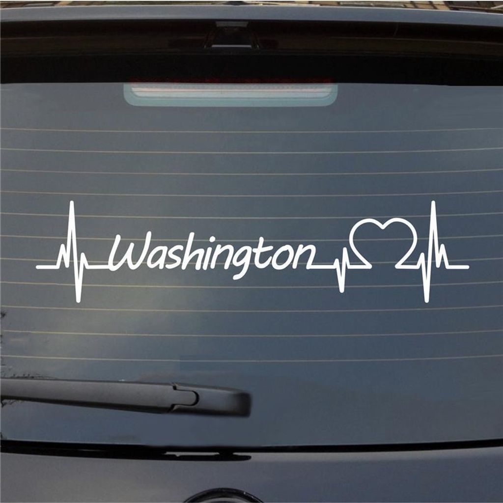 Heckscheibenaufkleber Washington Herzschlag Puls Staat USA Liebe 55x13 cm Weiss Glanz Auto Aufkleber Sticker