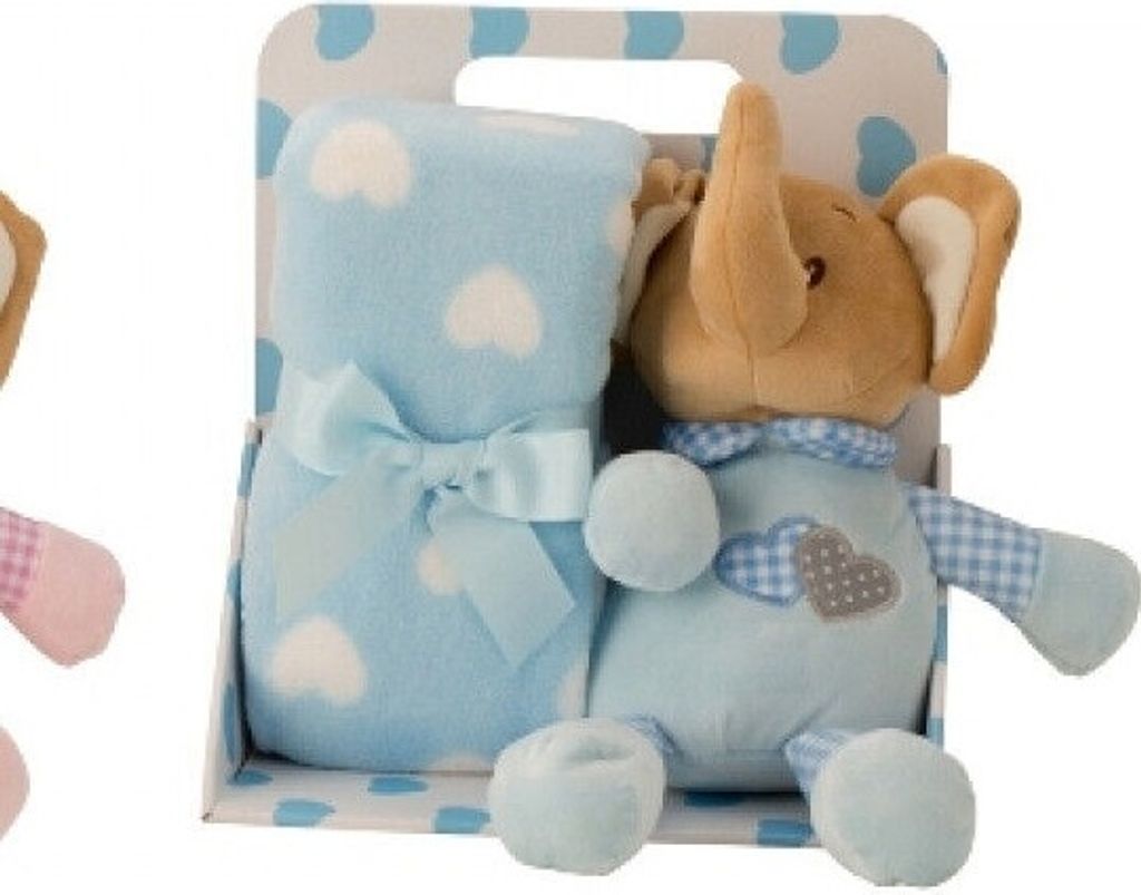 Geschenk mit Elefant Stofftier und Fleecedecke - Set