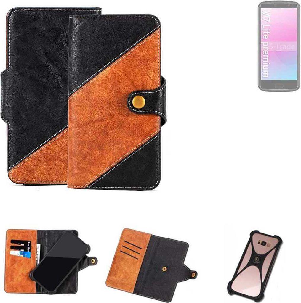 K-S-Trade Handyhülle Schutzhülle Bookstyle Case Wallet-Case kompatibel mit Bea-fon M7 Lite premium Handy Cover Bumper Klapphülle schwarz hellbraun