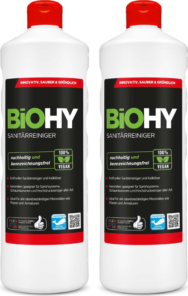 BiOHY Sanitärreiniger, Badreiniger, Kalklöser, Badezimmer Reiniger – 2er Pack (2 x 1 Liter Flasche)