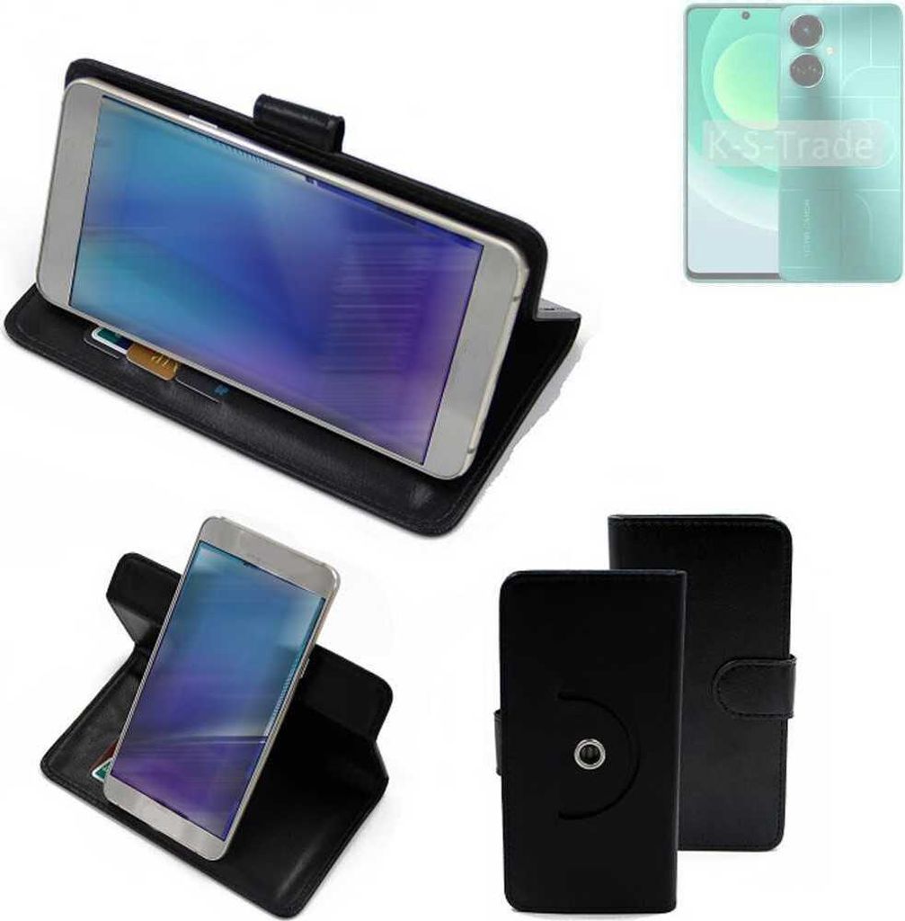 K-S-Trade Case Schutzhülle Handyhülle kompatibel mit Tecno Camon 19 Flipcase Smartphone Cover Handy Schutz Tasche Klapphülle Walletcase schwarz