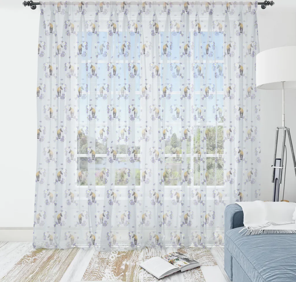 ABAKUHAUS Arazzo con cavalli, motivo vittoriano con animali circondati da dettagli floreali, tessuto in raso setoso per soggiorno e camera da letto, 240 cm x 274 cm, blu lavanda e marrone chiaro
