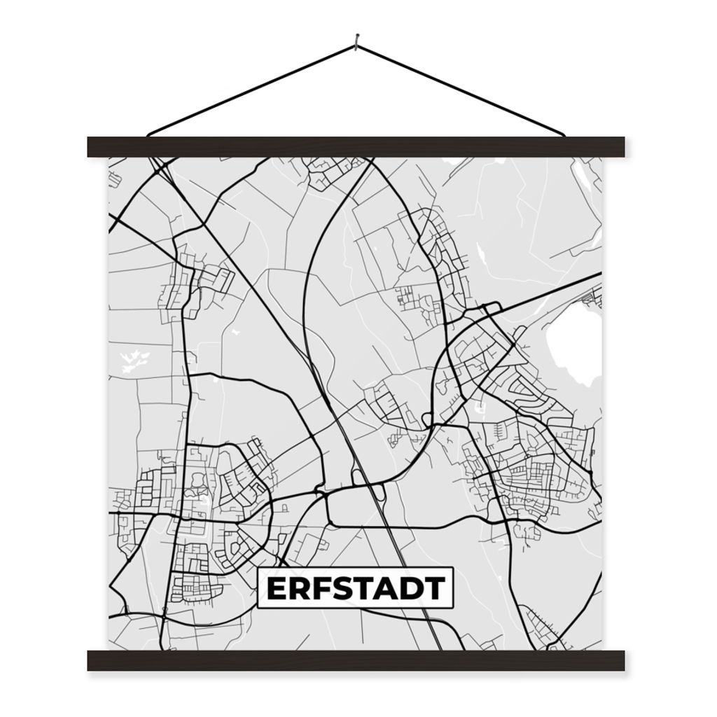 MuchoWow Textilposter Stadtplan - Erfstadt - Karte - Deutschland - Karte 40x40 cm mit schwarzem Rahmen - Fotos