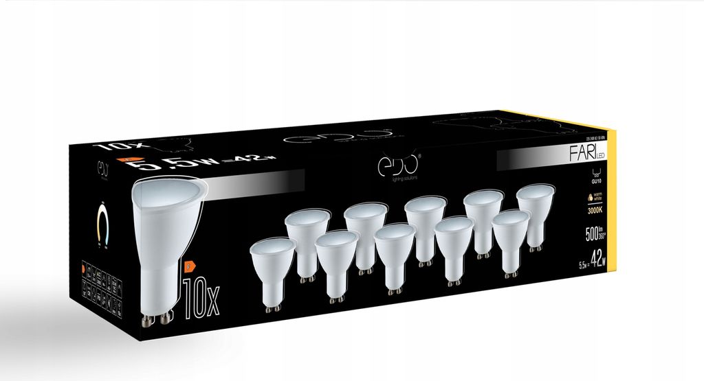 SADA 10x žiaroviek FARI LED GU10 5,5W 3000K teplá WW 500lm Obrázok produktu 