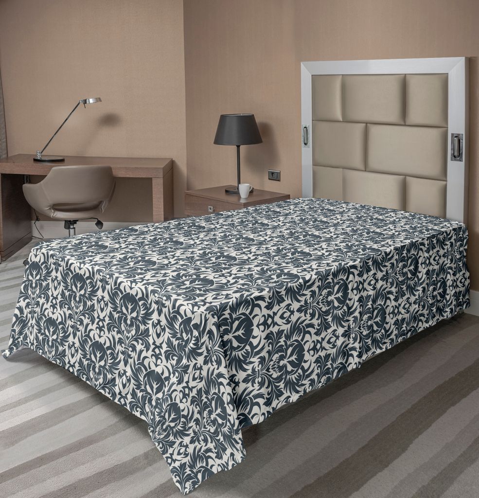 ABAKUHAUS Schädel Bettlaken, Barocke Schädel in floralen Ornament Muster Scary künstlerisches Druck, weiches bequemes oberes Bettlaken für ein ...