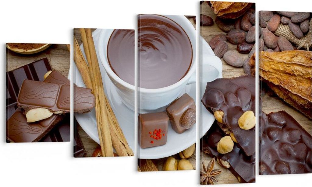 Bild auf Leinwand - Leinwandbild - Tasse Schokolade trinken Zimt - 100x60cm - Wand Bild - Wanddeko - Leinwanddruck - Bilder - Kunstdruck - Wanddeko...