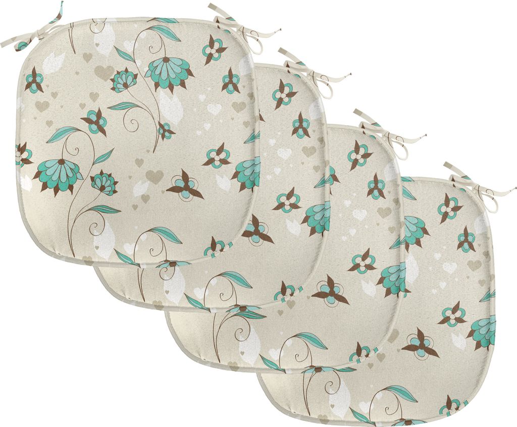 ABAKUHAUS Blumen Polster für Esszimmerstühle, Romantisch Little Hearts, Dekoratives wasserfestes Kissen mit Riemen für Küchensitze, 40 cm x 40 ...
