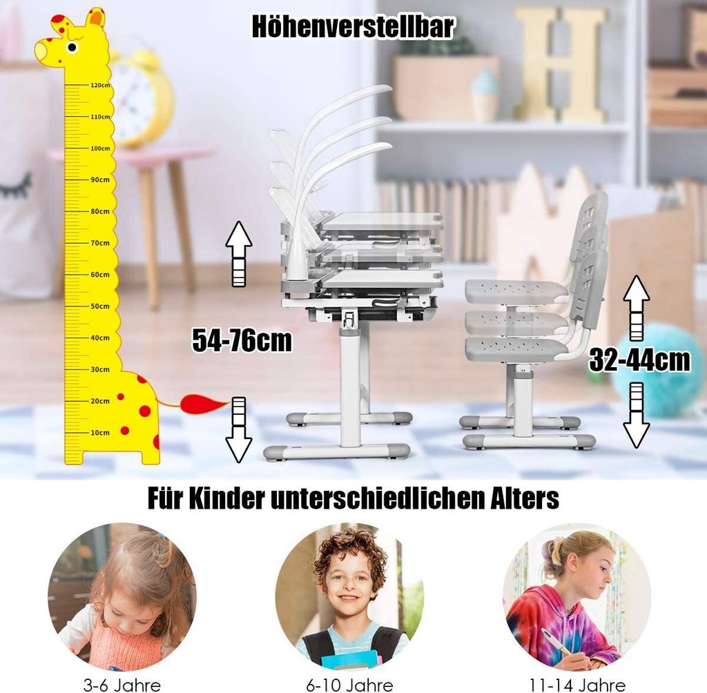 GOPLUS Kinderschreibtisch mit stuhl Höhenverstellbar, Produktbild 4