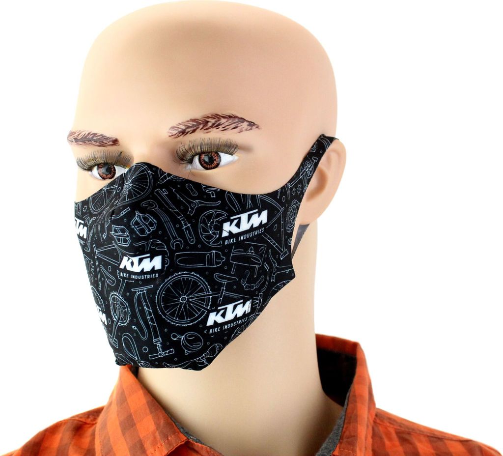 KTM Mundschutzmaske, Mund- und Nasenschutz 'Factory Team Mask', Schwarz und Weiß mit Filtereinsatz, waschbar
