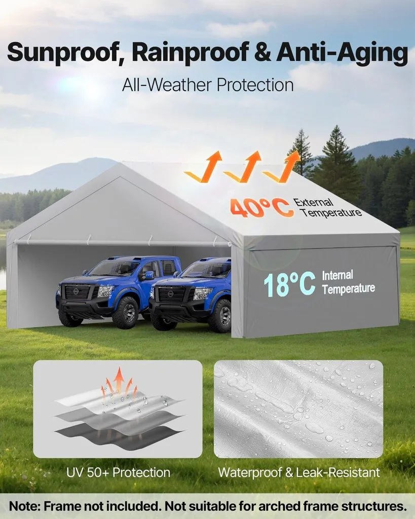 Bâche pour Garage Portable 6x6m Imperméable et Résistante aux Rayons UV - 3