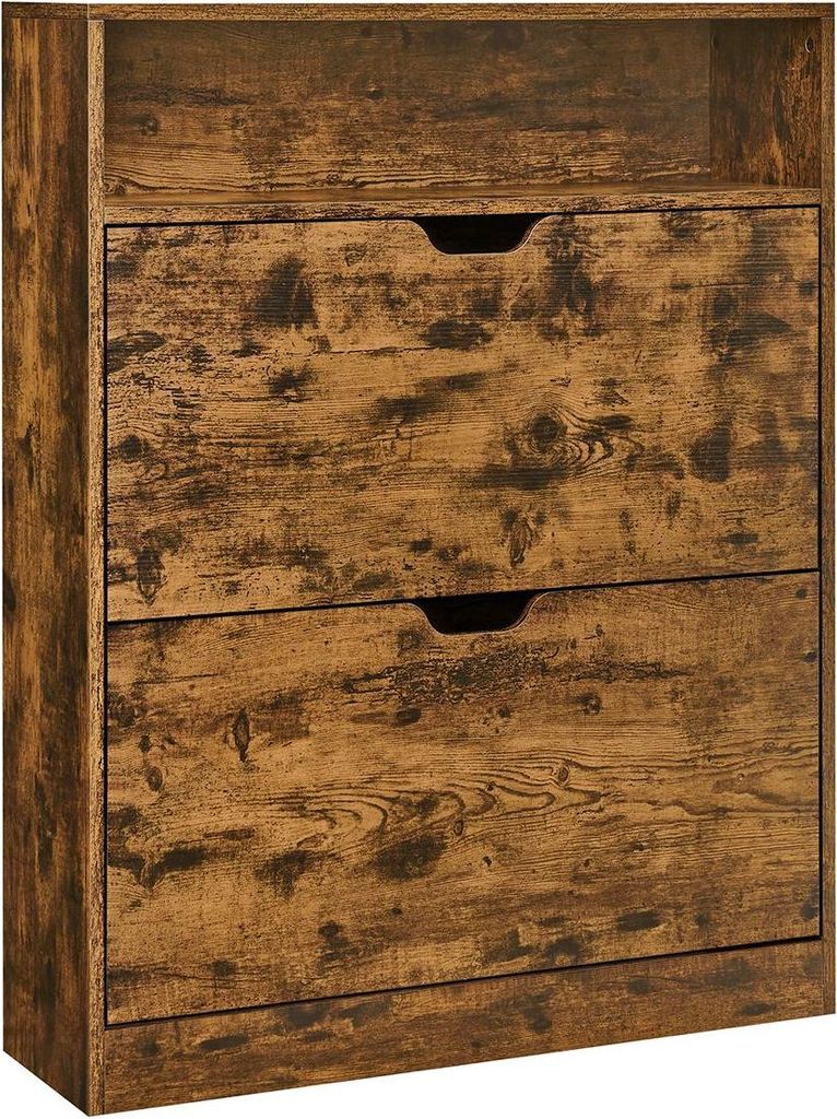 Schuhschrank mit 2 Klappen und offenem Fach, Vintage-Braun