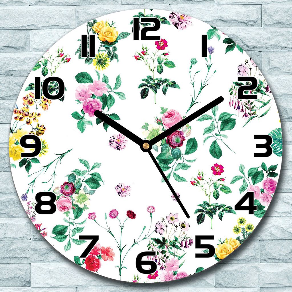 Wanduhr aus Glas Rund fi 30 Bunte Feldblumen Quarz Deko Schlafzimmer Büro
