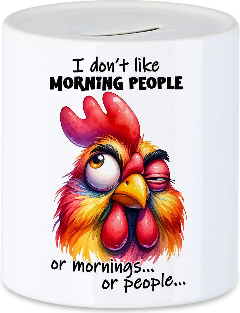 I Don't Like Morning People Spardose Lustiges Huhn Morgenmuffel Humor Geschenk Idee