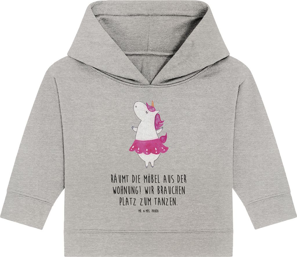 Mr. & Mrs. Panda Organic Baby Hoodie Einhorn Ballerina 12. - 18. Monat - Heather Grey - Geschenk, Einhörner, Kapuzensweatshirt, Lebensfreude, Wohn...