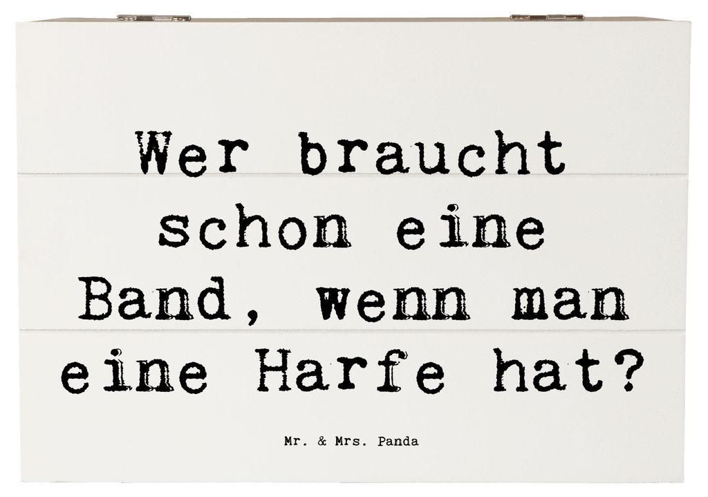 Mr. & Mrs. Panda Holzkiste Spruch Harfenzauber 22 x 15 cm - Weiß - Geschenk, Musikinstrument, Truhe, Geschenkbox, Schatzkiste, Harfenspieler, Musi...