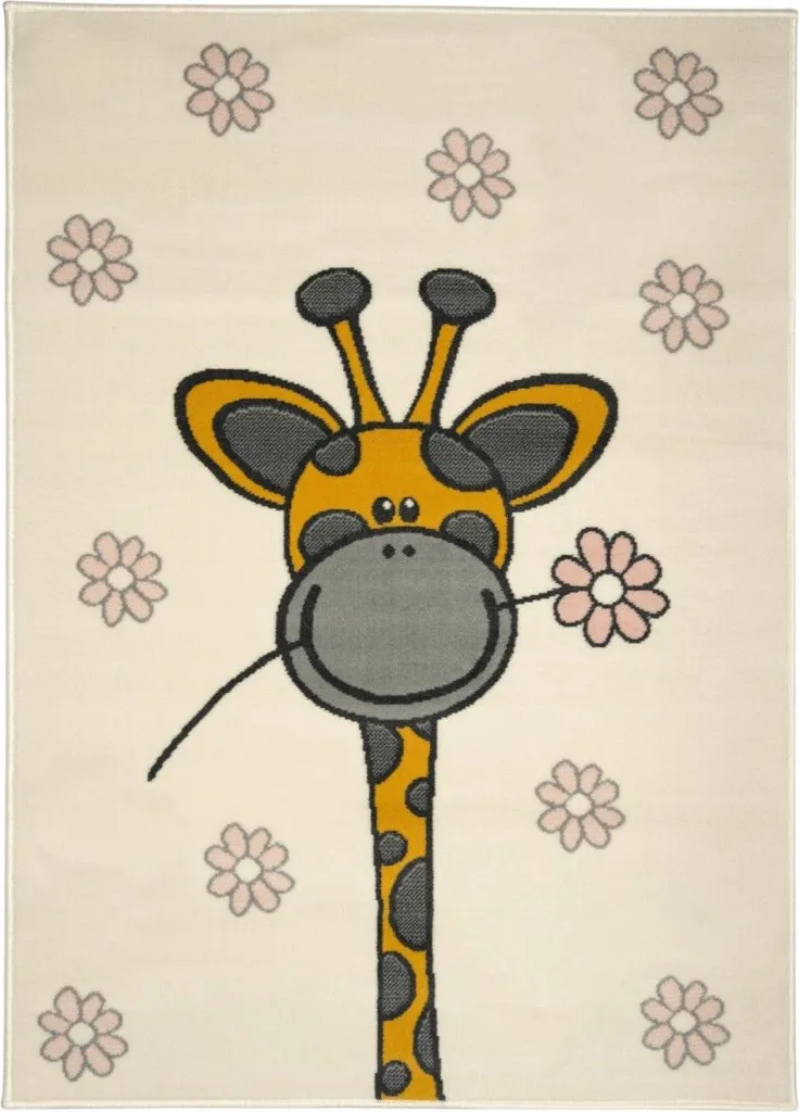 Tapis de chambre enfant motif Girafe 120x170 cm - Déco savane douce