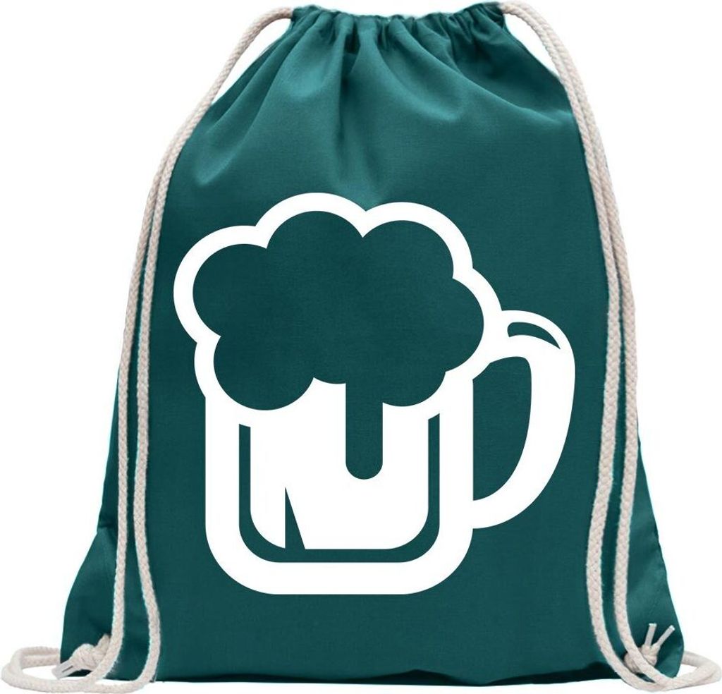 Kiwistar - Turnbeutel - petrol - Bierkrug Bierfass Trinken Glas - Fun Rucksack Sport Beutel Gymsack Baumwolle mit Ziehgurt