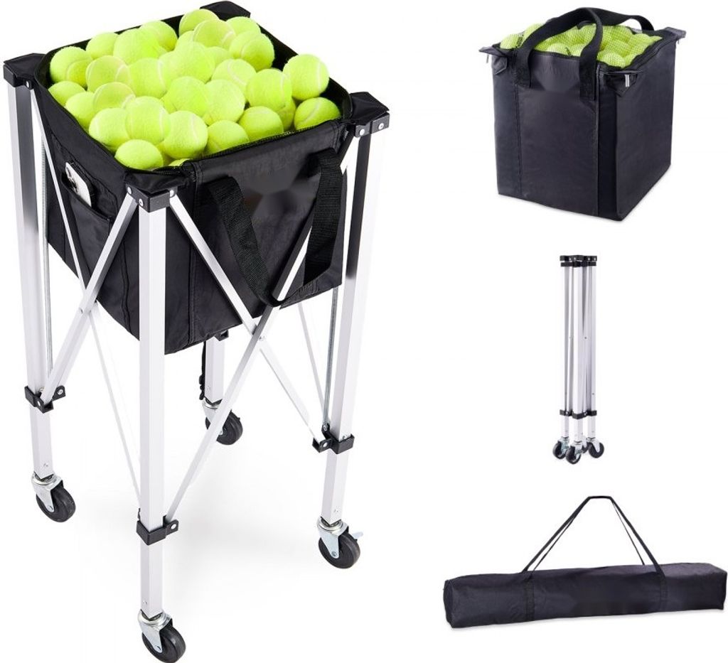 Tennisballkorb für 180 Bälle - Ballwagen mit Ballhopper - Ballsammelkorb für Tennis - Sportgeräte Zubehör - Tennisplatz