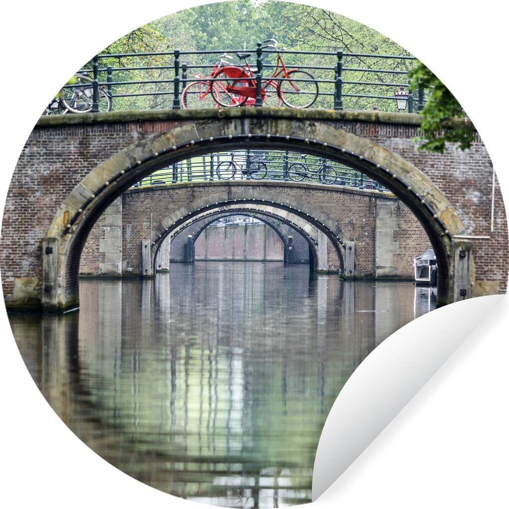 MuchoWow Runde Wandtattoo - Wandsticker Tapete Aufkleber Rote Fahrräder auf den Grachten von Amsterdam Ø 100 cm Selbstklebend und Repositionier...