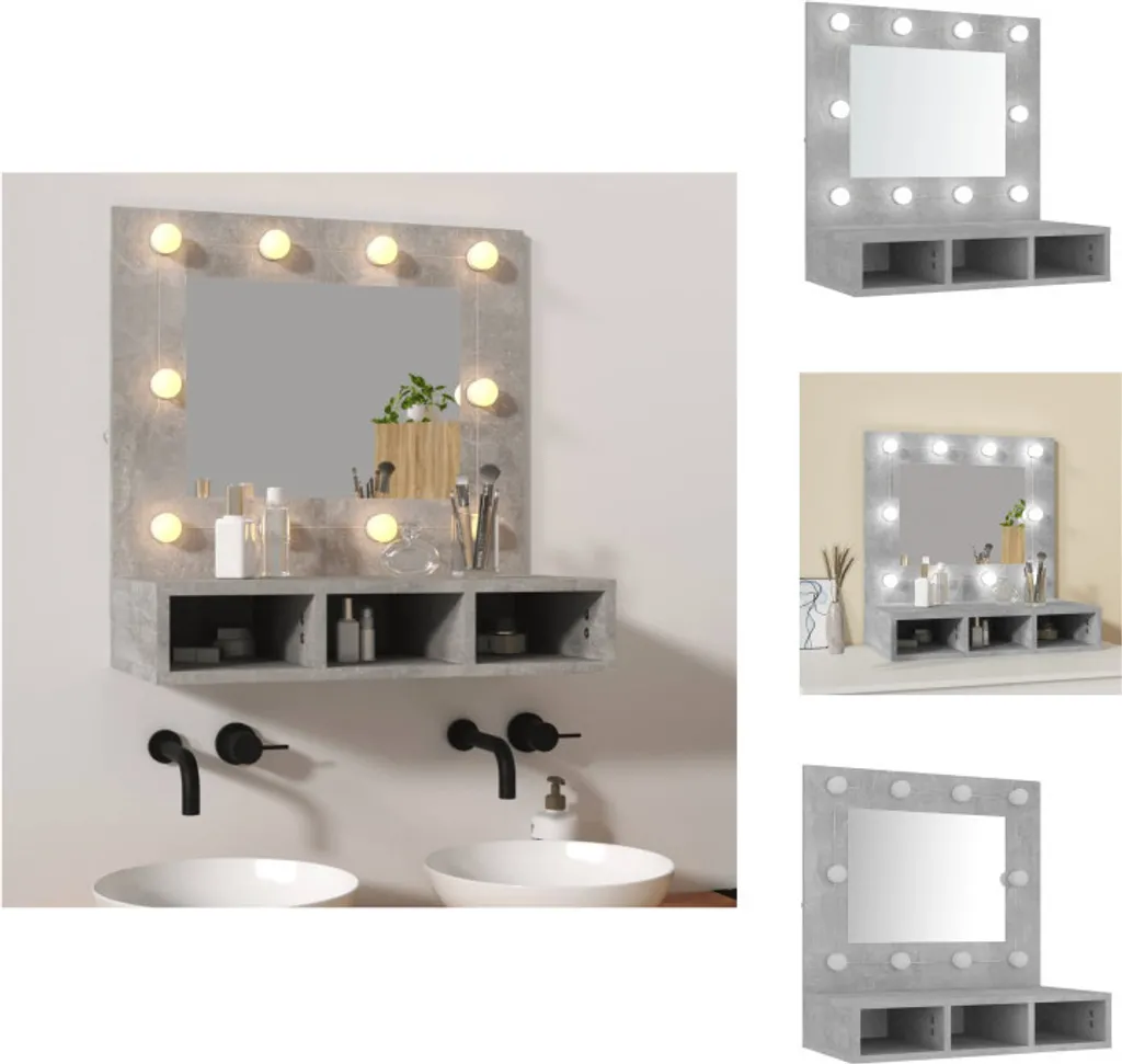 Mobile Bagno Specchio LED vidaXL 60x31,5x62 cm Grigio Cemento Moderno