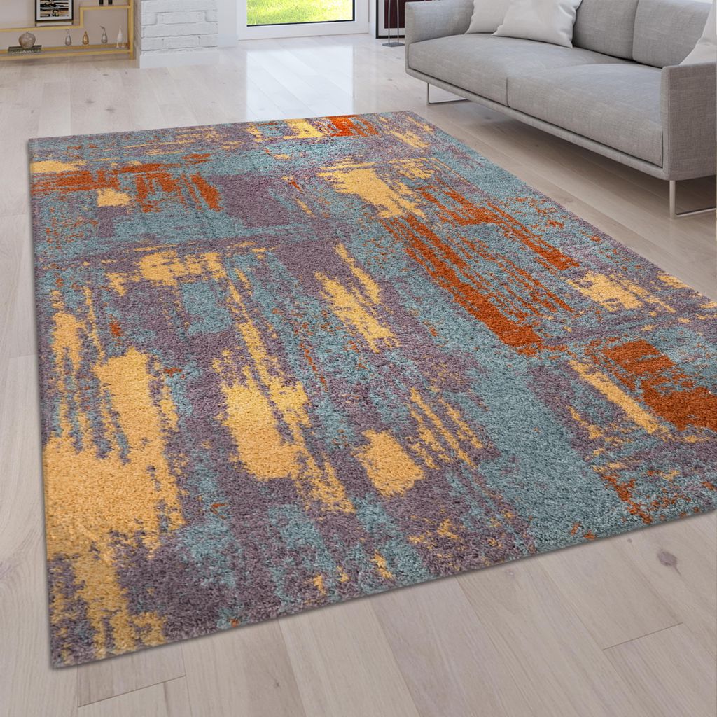 Hochflor Teppich Wohnzimmer Shaggy Modern Vintage Produktbild 