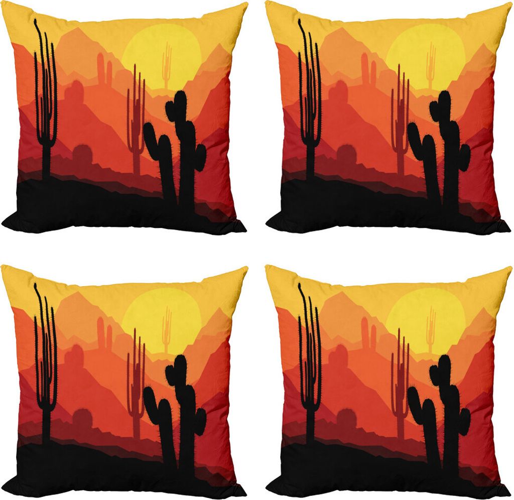 ABAKUHAUS Arizona Kissenbezug Set (4 Stück), Kaktus Silhouetten in der Dämmerung, Moderner Doppelseitiger Digitaldruck, 60 cm x 60 cm, Mehrfarbig