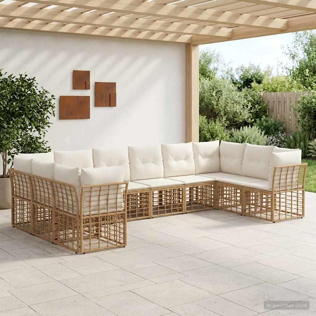 Maison Exclusive - Outdoor-Sofagarnitur Natürlich und Cremweiß Polyester